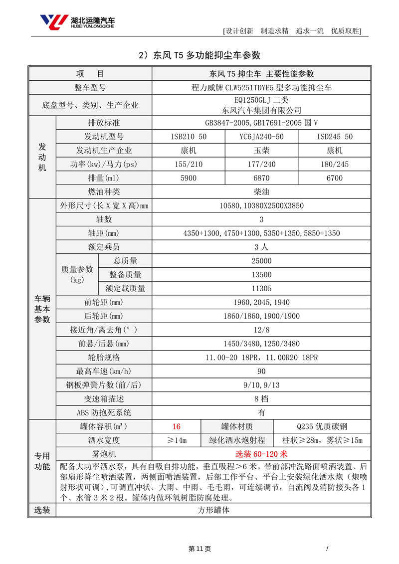 16噸東風(fēng)T5多功能抑塵車資料（圓罐、60-120米霧炮）(圖5)